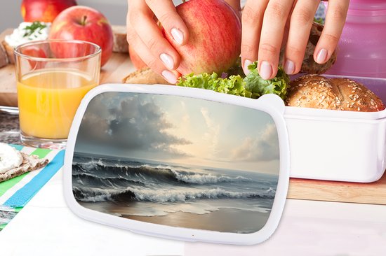 Boîte à pain blanche - Lunchbox Plage - Mer - Coucher de soleil - Boîte à lunch 18x12x6 cm