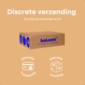 Bruine verzenddoos met discreet logo, duidend op veilige transacties. Tekst: Discrete verzending.