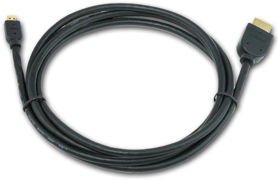 Zwarte HDMI naar Micro HDMI kabel opgerold, met gouden connectoren.