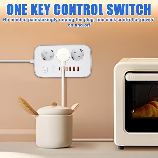 3-voudig intrekbaar stopcontact met USB C PD20W, tafelstopcontact, inbouwstopcontact met 15 W draadloos opladen voor werkblad, 2 m kabel, 3680 W/16 A, wit