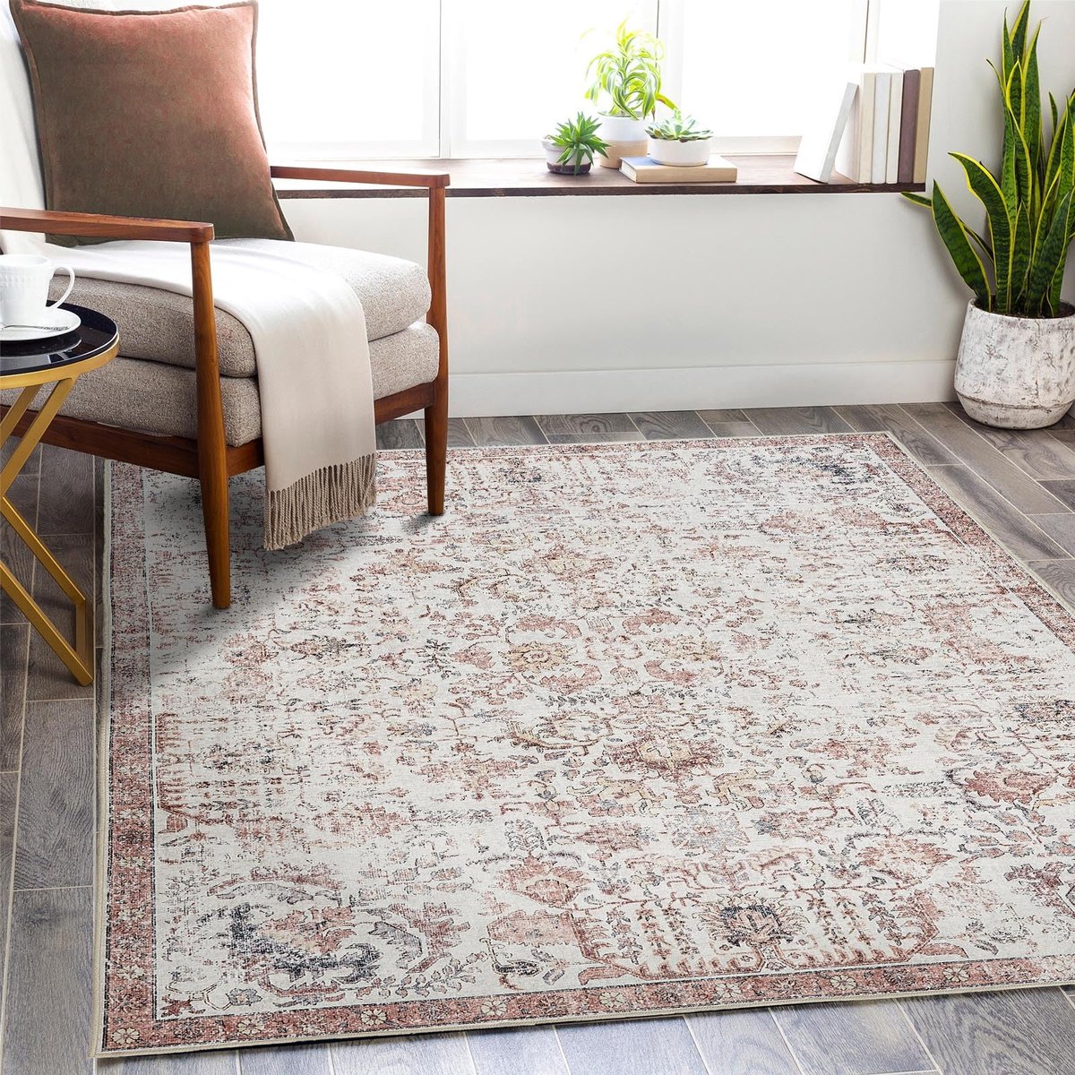 My Ninki ® Vintage Bohemian Laagpolig Vloerkleed 90x150 cm Rood Met Bloemenpatroon Voor Elke Kamer