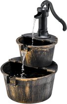 COSTWAY Houten fontein met dak, wensfontein tuin, bloembak