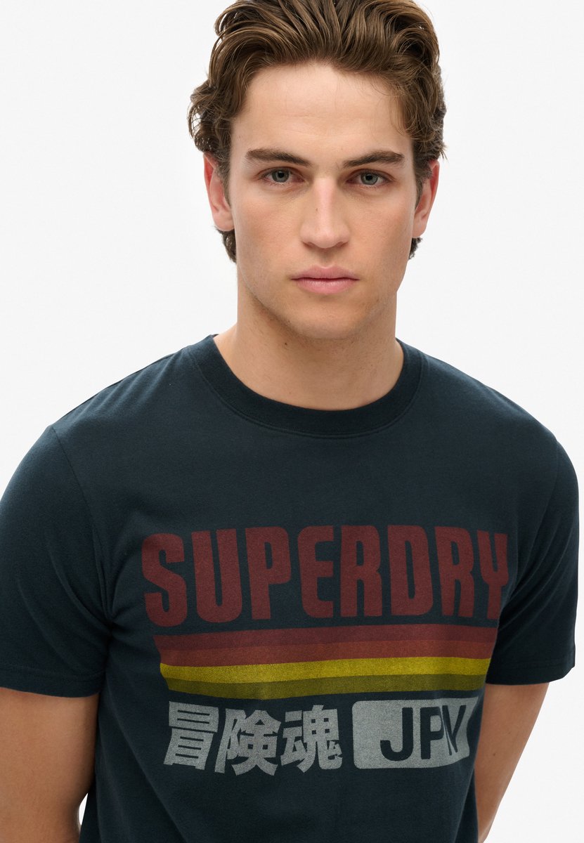 Superdry Japan T-shirt met relaxte pasvorm en strepen Heren T-shirts Marineblauw