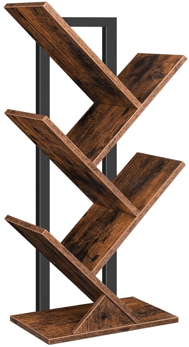 TRANKIELO® - Stijlvolle Boekenkast – 4-Lagen Boomvormige Plank - Vintage Bruin – Metaal & Hout
