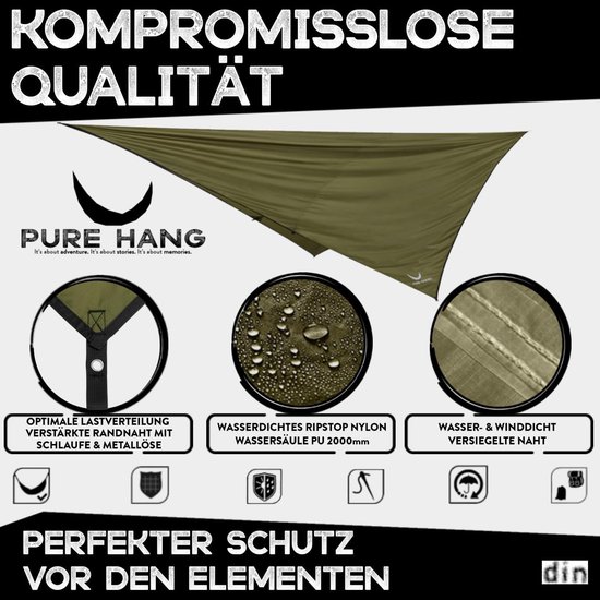 Tentzeil, tarp, 3 x 3, voor hangmat, outdoor, camping, 100% waterdicht, met oogjes, zonnezeil, strand, ultralicht, zonwering, uv-bescherming, regenbescherming — afbeelding 4