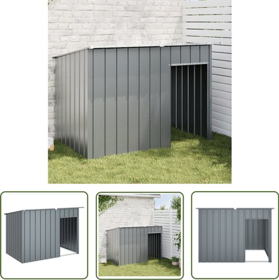 The Living Store Hondenhok met dak 153x91x110 cm staal antracietkleurig - Hond Hok - Hondenverblijf - Buiten Kennel - Hondenhuis - Pet Supplies