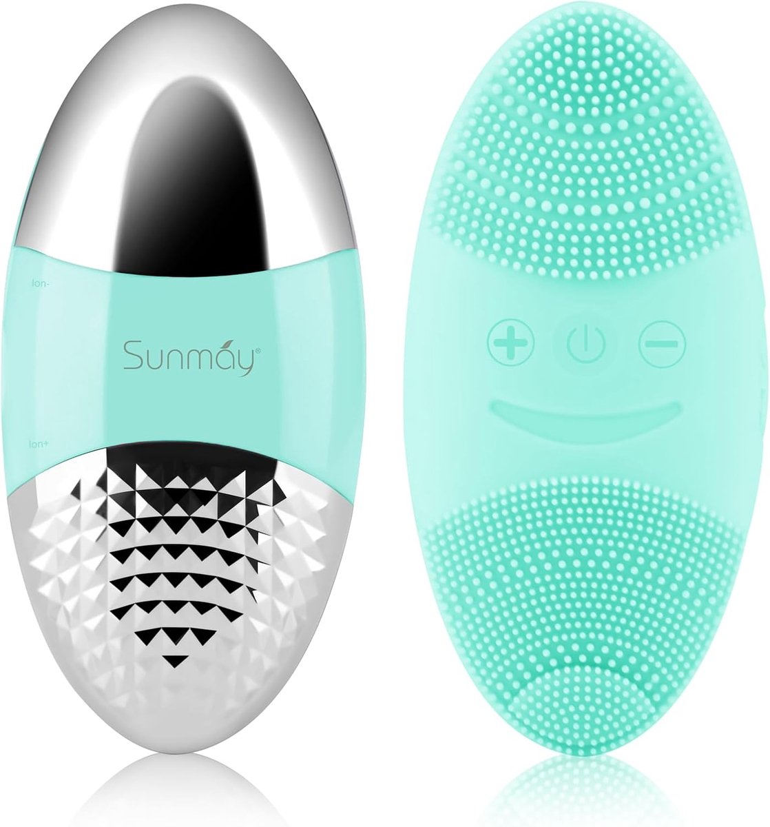 Ovale sonische gezichtsreinigingsborstel met ionenfunctie voor diepe reiniging en massage - groen