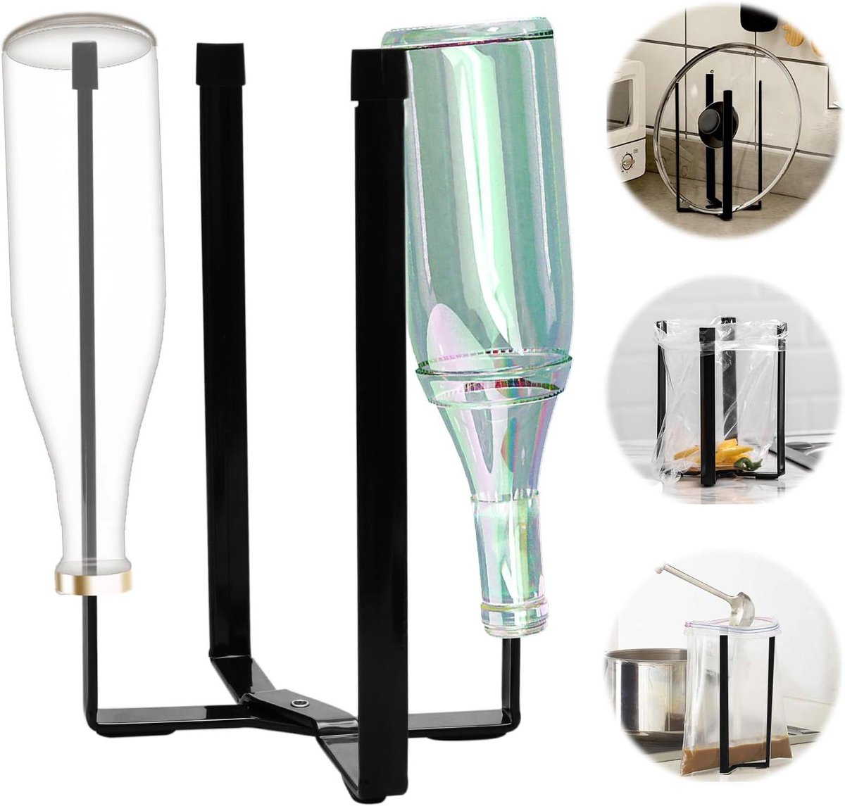Goedkoopste PRAKTISCH AFDREIPREK - Opvouwbaar Flessenstandaard - Zwart - Keukenaccessoire
