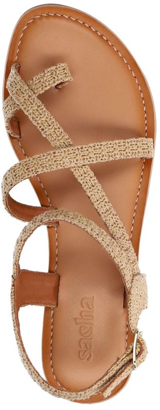 Sacha - Femme - Sandales en raphia beige à brides croisées - Taille 38