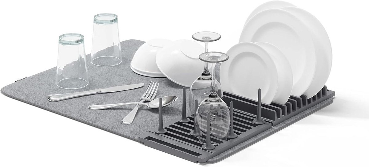 Goedkoopste Peg Afdruiprek opvouwbaar met microvezel afdruipmat - ruimtebesparende droogoplossing - antraciet - 61 x 46 cm