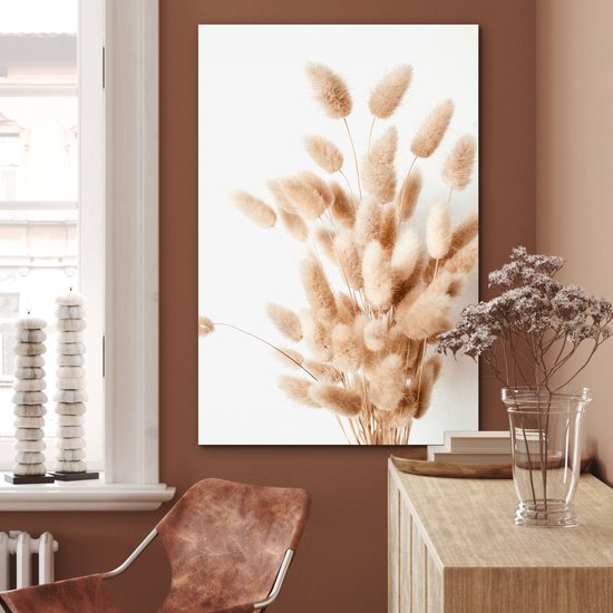 Tableau aluminium 60x90 cm - Décoration murale métal - Herbe de la pampa - Plume - Wit - Beige - Décoration murale métal salon - Décoration industrielle - Photo sur dibond - Accessoires industriels chambre