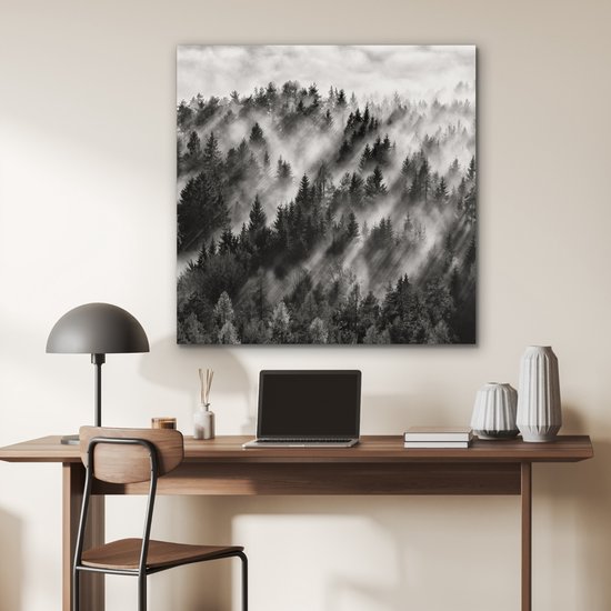 Tableau aluminium 90x90 cm - Décoration murale métal - Paysage - Brume - Forêt - Nature - Décoration murale métal salon - Décoration industrielle - Photo sur dibond - Accessoires industriels chambre