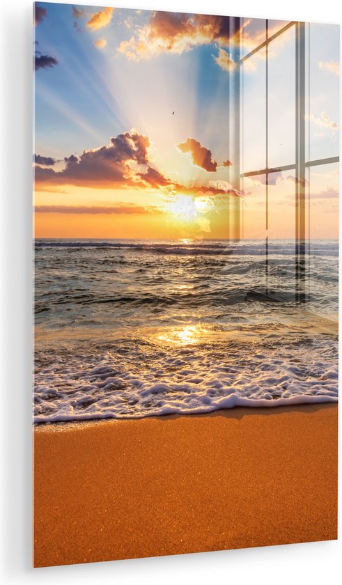Peinture sur verre - Photo sur verre - Coucher de soleil - Plage - Mer - Nuages ​​- Peinture de plage - Plaque acrylique - Décoration murale - Peinture sur Glas - Verre acrylique - 20x30 cm - Peintures de salon