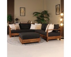 Loungeset 5-zits Boris antraciet met loungetafel met kussen 220cm loungebank tuinset