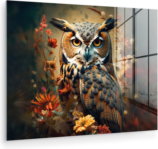 MuchoWow® Glasschilderij Uil 80x60 cm