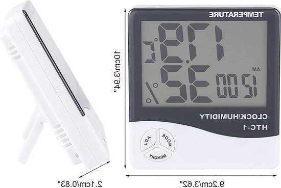 Foto: Digitale thermometer vochtigheidsmeter met weergave en stand temperatuurmeting hygrometer met vochtigheidsmeting 