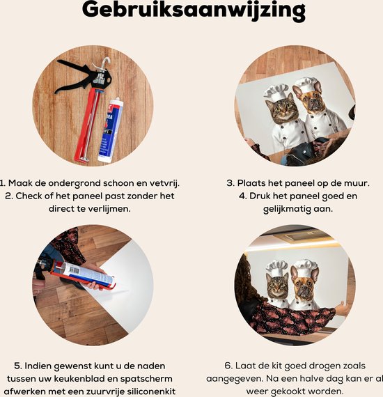 Spatscherm keuken 70x50 cm - Kookplaat achterwand Kat - Hond - Kokskleding - Muurbeschermer - Spatwand fornuis - Hoogwaardig aluminium