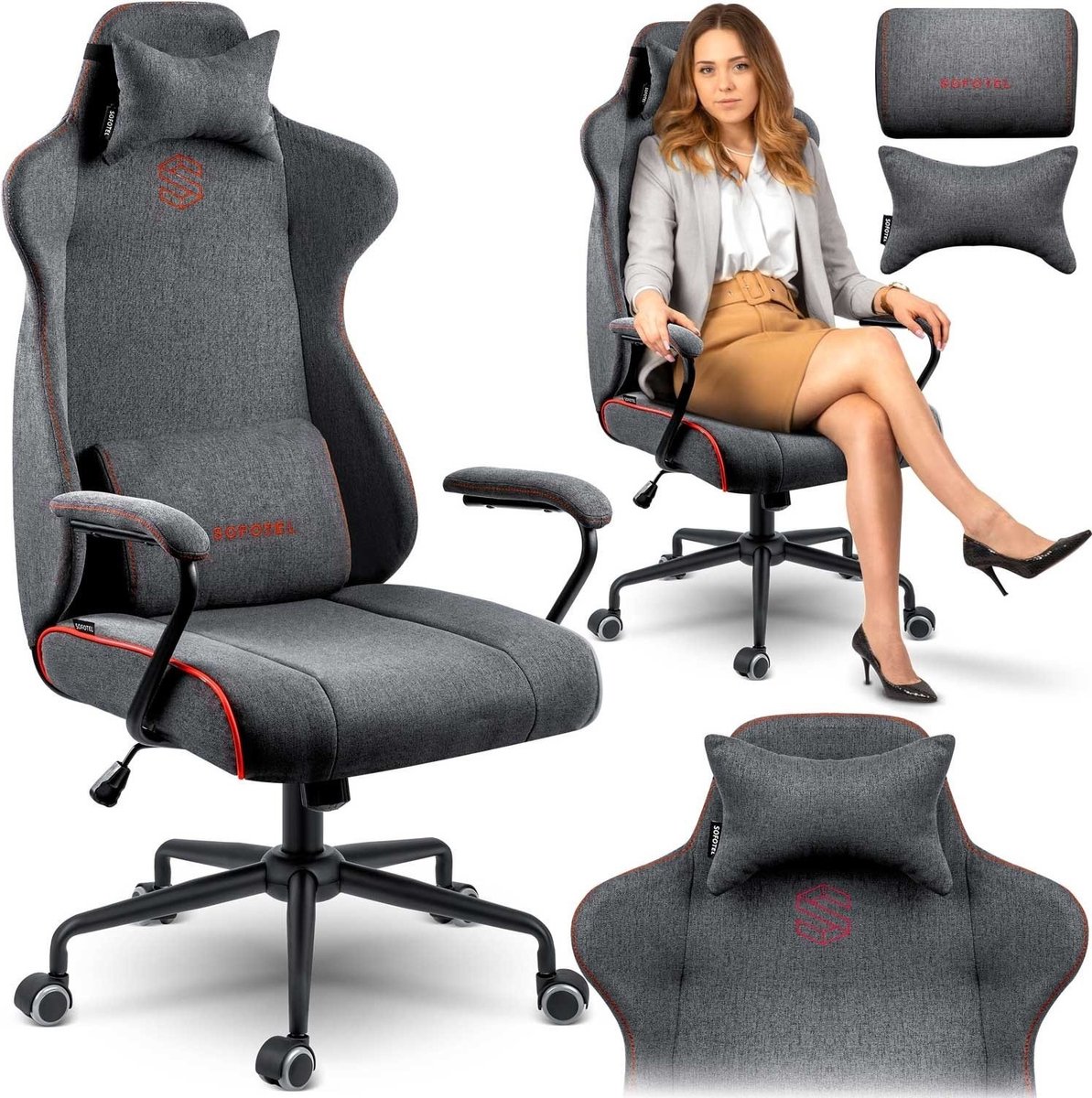 Werona Stream Pro Gamestoel - Ergonomische Bureaustoel - Grijs/Rood
