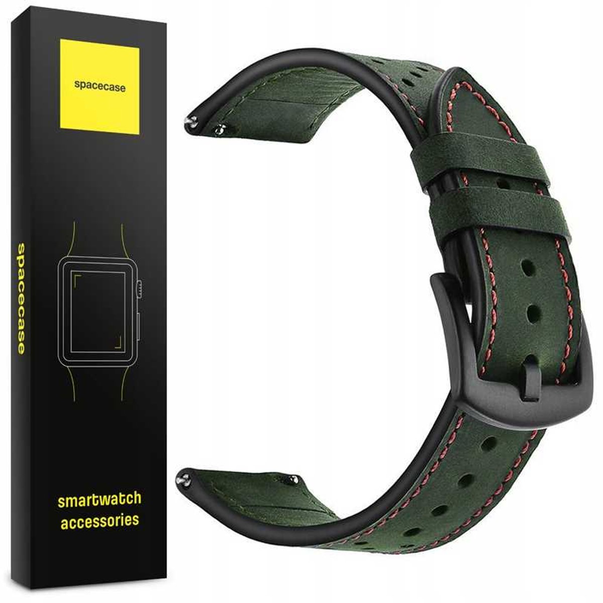 Spacecase Horlogeband 20 Mm Elegance Groen Leer Voor Apple Watch