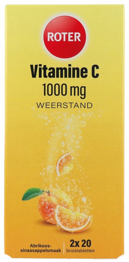 Roter Vitamine C 1000mg bruis - Hoge dosering vitamine C ter ondersteuning van je natuurlijke weerstand - 40 bruistabletten met abrikoos-sinaasappelsmaak