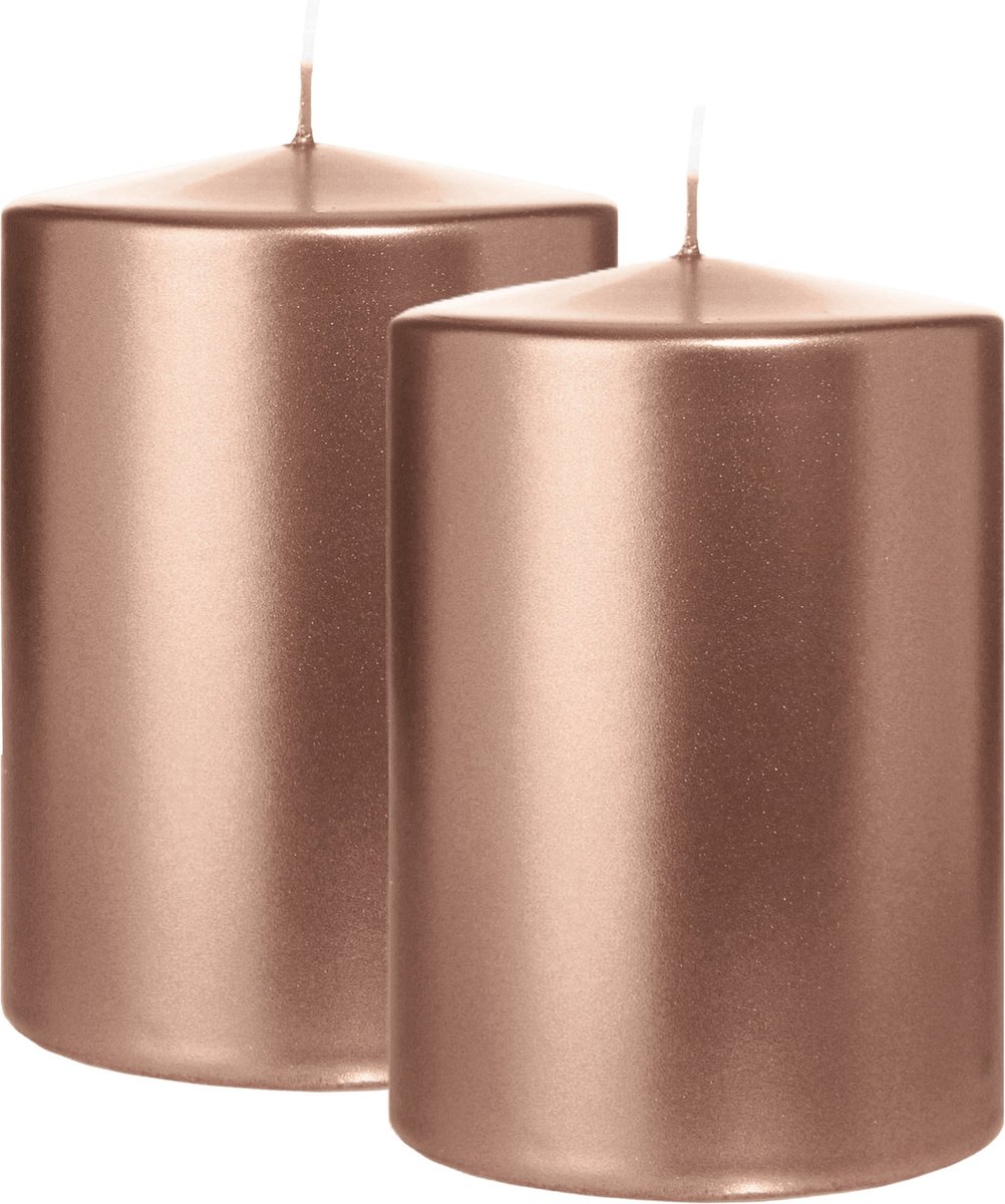 Wiedemann Cilinderkaars/stompkaars groot - 2x - metallic rosé goud - 15 x 10 cm - 113 branduren - zuilkaarsen