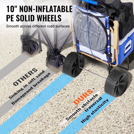 VEVOR Strandwagen, Handkar, Zandkar, Strandwagen, 31 Kg Laadvermogen, Opvouwbare Zandkar van Staal, Handkar 380 x 386 Mm, Robuuste Kar voor de Stranduitrustingwagen — afbeelding 4