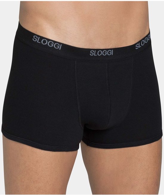 Zwarte Sloggi Basic boxershort met grijze logoband, voorkant.