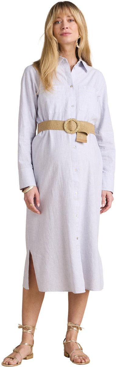 Envie de Fraise Lange, katoenen, linnen-look, chemise-jurk voor zwangerschap en borstvoeding ENVIE DE FRAISE blauw, gestreept