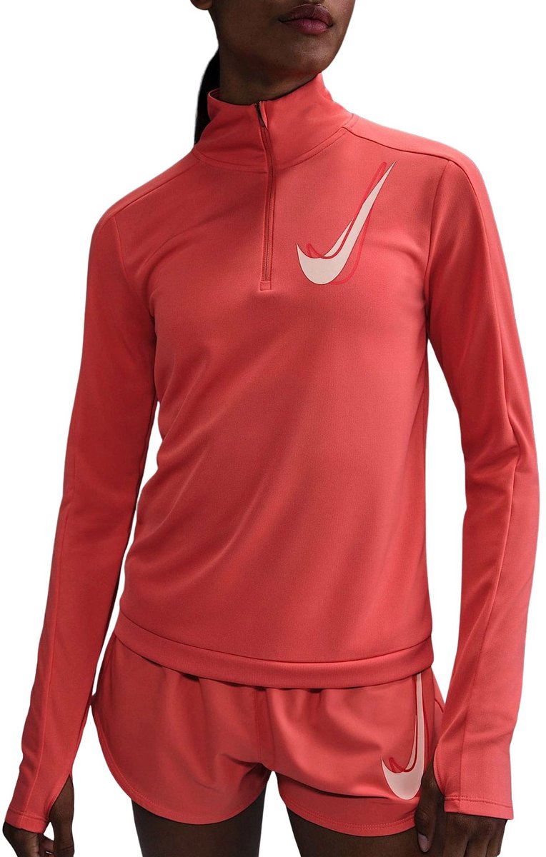 Nike Swoosh Dri-FIT Half Zip LS Hardloopshirt Dames Oranje