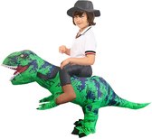 Costume gonflable KIMU® Enfants chevauchant un T- Rex vert - Taille 122 128 134 140 146 152 - Costume Opblaasbaar - Costume de dinosaure Costume gonflable de Mascotte - Costume de carnaval de Dinosaurus gonflable Dino