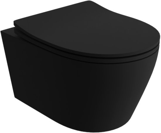 LAVITA® Compact Toiletpot Hangtoilet Praia Black - Zwart Mat - Hangend Rimless Randloos Toilet - Toiletbril Softclose zitting - Wandcloset Badkamer WC