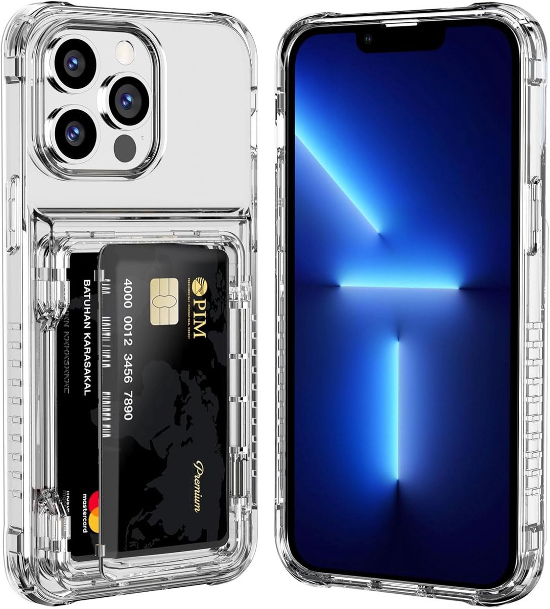 Hoesje Geschikt Voor iPhone 14 Pro Max Anti-Schok Transparante Hard Silicone Case met 3 Kaartsleuven