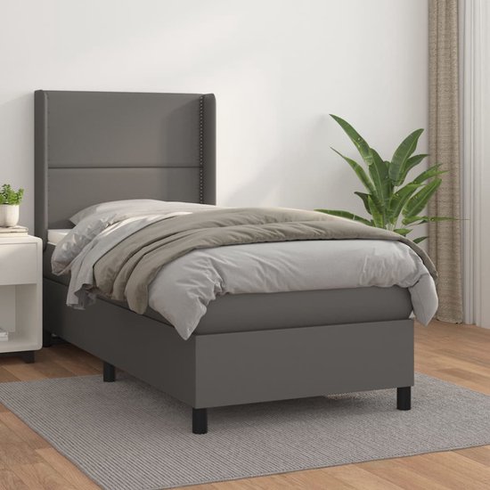 vidaXL Boxspring avec matelas Simili cuir Gris 100x200 cm - Boxspring - Sommiers - Lit - Meubles de couchage
