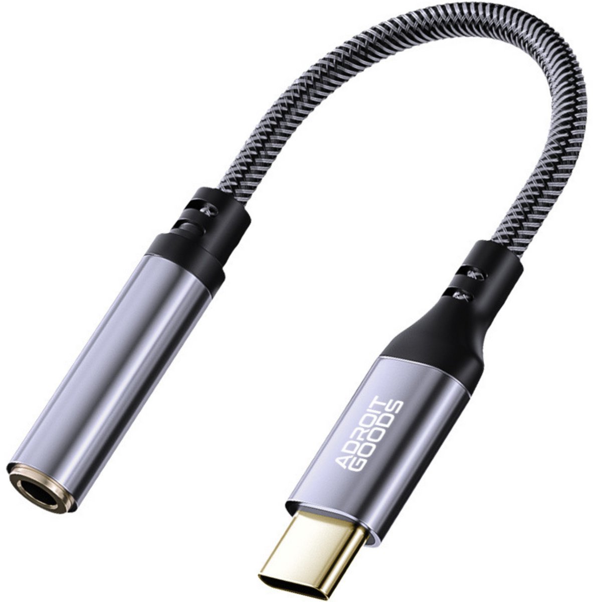 AdroitGoods USB-C naar 3.5mm Jack Adapter - Aux naar USB C Kabel - Audio Verloopstuk Tussenstukje Oortjes - Geschikt voor o.a. Samsung, Huawei, Xiaomi, iPhone 15 - Grijs Gevlochten