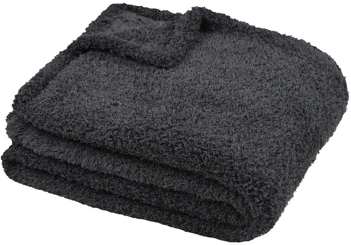 Stof Textiles Plaid/bankdeken Montreal - antraciet - 180 x 220 cm - harige polyester stof - 2 persoons