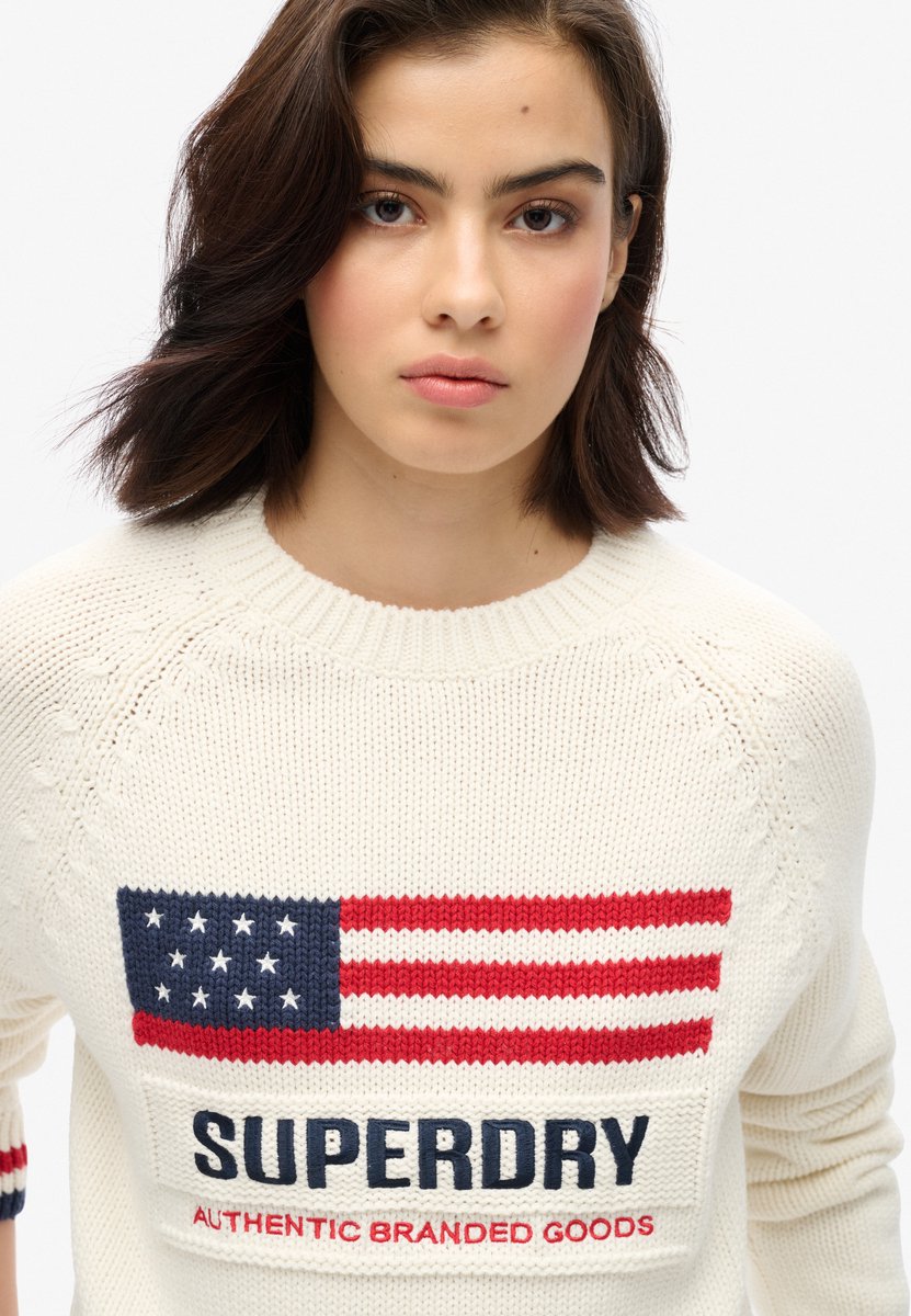 Superdry Americana gebreide trui met ronde hals Dames Sweaters Creme