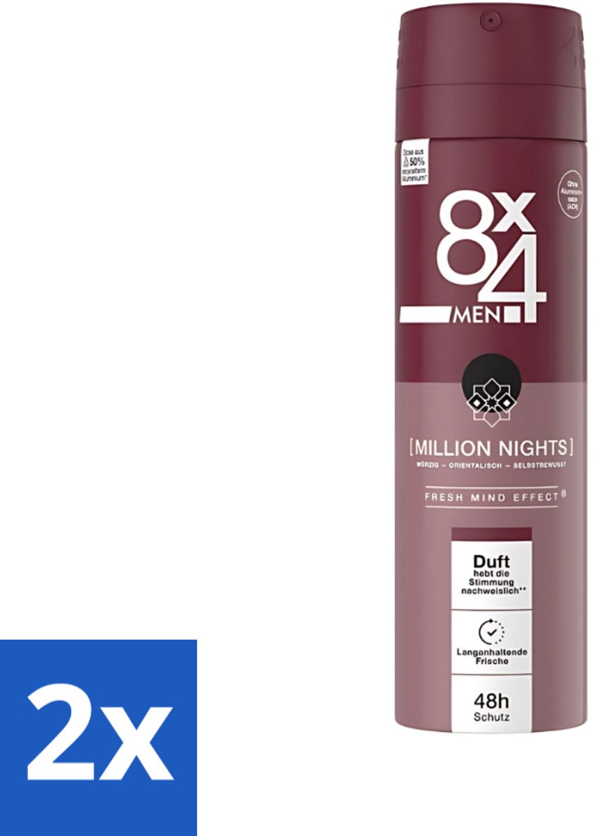 8 x 4 Deospray Men - No.18 Millions Nights - Deodorant - Voor Heren - 150 ml - Voordeelverpakking - 2 stuks