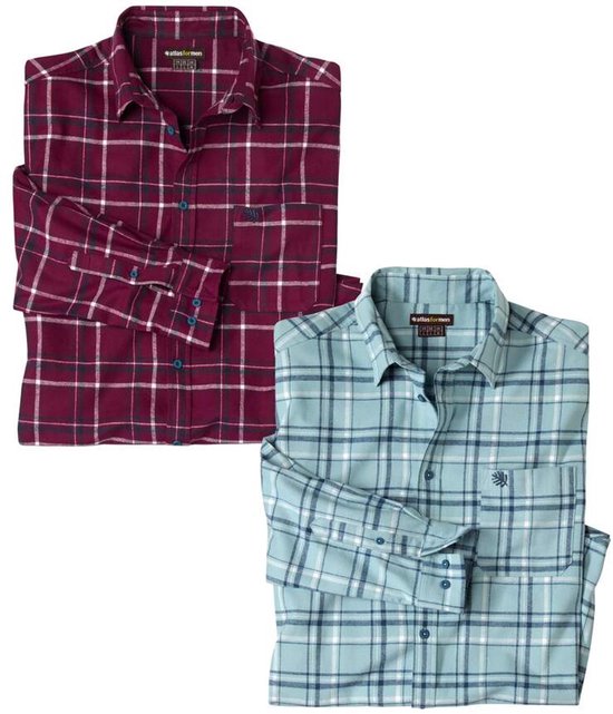 ATLAS FOR MEN - Set van 2 geruite overhemden van flanel - Heren - Verkrijgbaar in grote maten - XXL