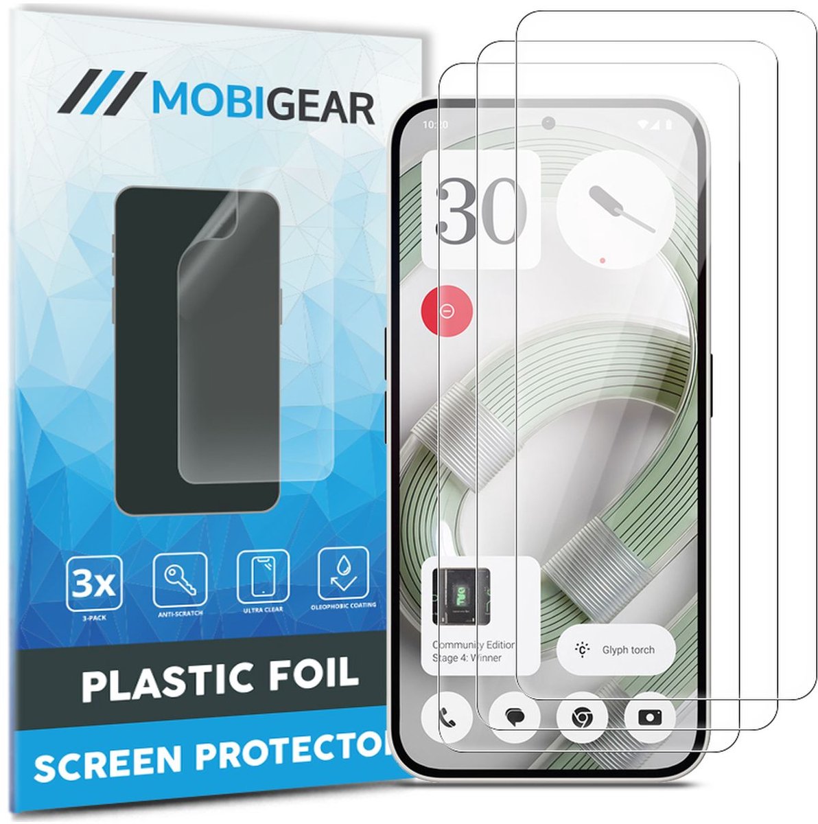 Mobigear Screenprotector geschikt voor Nothing Phone (2a) Plus | Mobigear Screenprotector Folie - Case Friendly (3-Pack)