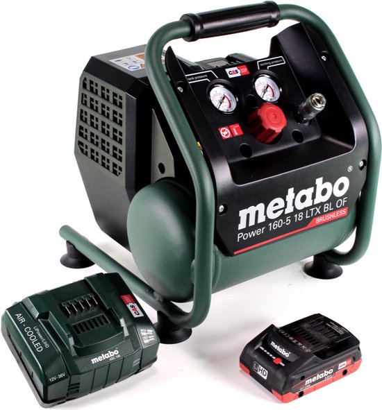 Metabo Power 160-5 18 LTX BL OF accucompressor 18 V 8,0 bar borstelloos + 1x LiHD accupack 4,0 Ah + lader — afbeelding 2