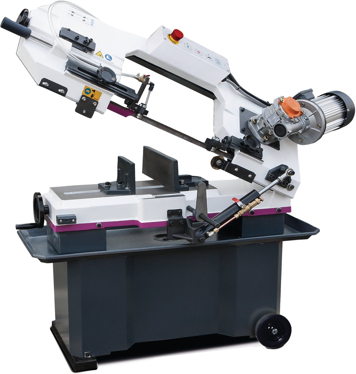 Mobiele metaalbandzaag 0-45° zaagcapaciteit rond 180 mm 0,75 kW 230V variabele snelheden koeling tandwieloverbrenging Optisaw