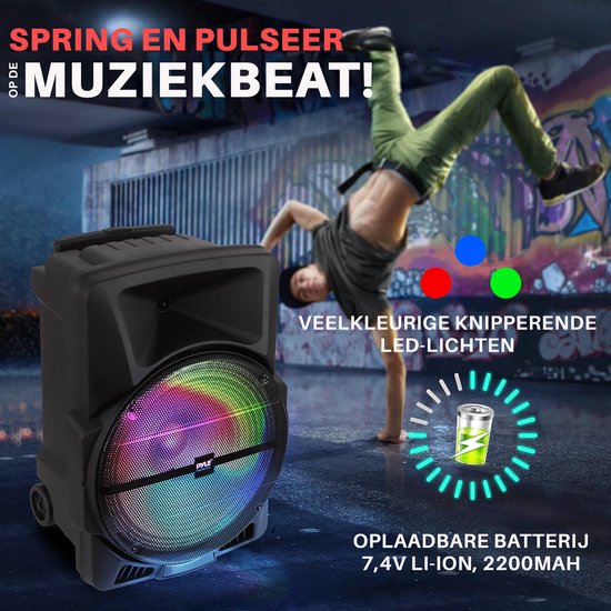 Pyle Bluetooth Party Speaker, Draagbare Speaker met Wielen - 1200W- USB, MP3, AUX 3,5mm Ingang - Knipperende Partylamp - FM Radio — afbeelding 5