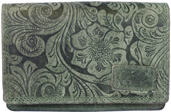 Arrigo Luxury Ladies Wallet Floral Print ANTI SKIM Size null Portefeuille Femme Wrap Vert