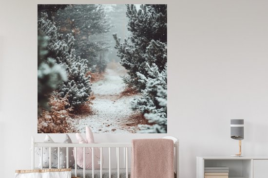 Stickers muraux - Feuille autocollante - Forêt - Hiver - Arbres - Nature - Chemin - Neige - 120x120 cm - Film adhésif - Stickers muraux chambre enfant - Papier peint autocollant XXL - Papier peint autocollant - Feuille autocollante