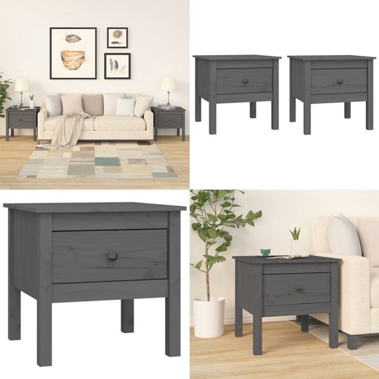 vidaXL - Bijzettafels - 2 - st - 50x50x49 - cm - massief - grenenhout - grijs