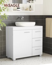 Badkamerkast met 3 grote lades - badkamerkast - 2 vakken achter de deur - badkameronderkast met poten - 30 x 70 x 64 cm - wit