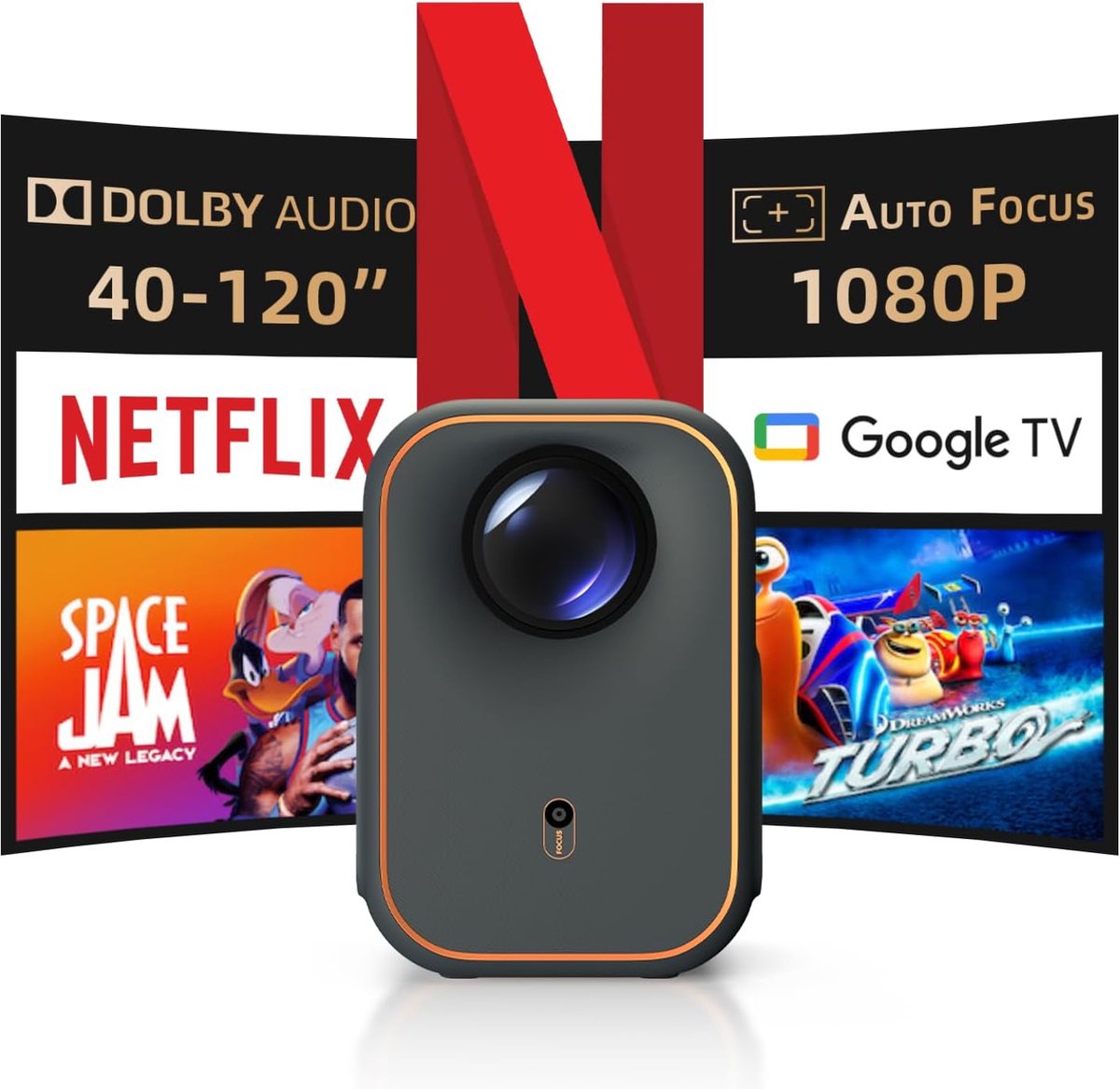 Beamer Projector met WiFi en Bluetooth, 1080P Smart Projector voor Thuisbioscoop en Buiten