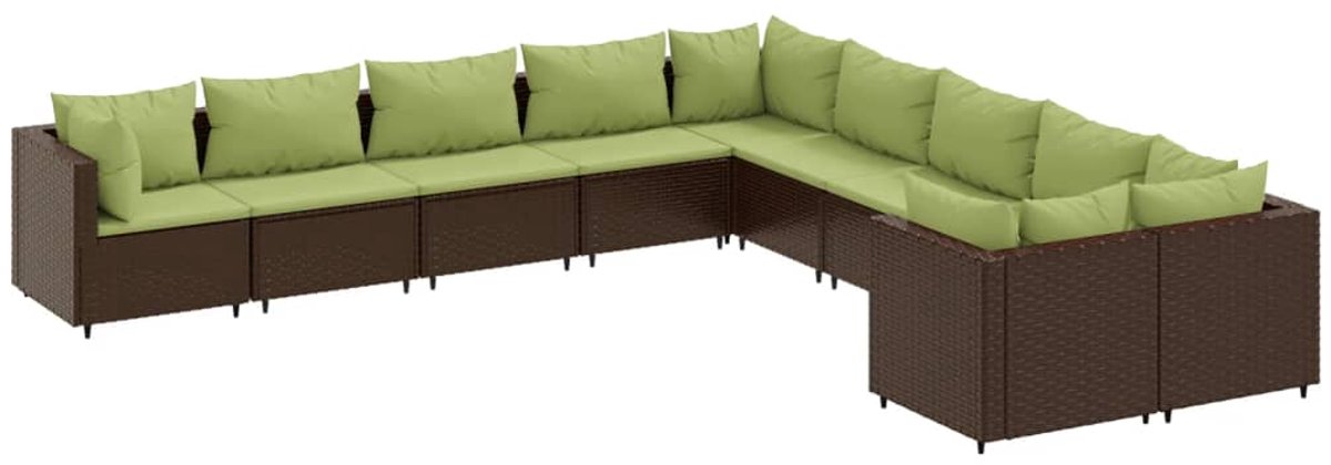 The Living Store 10-delige Loungeset met kussens poly rattan bruin - Loungebank - Tuinset - Lounge Set - Buitendrank - Tuinmeubels