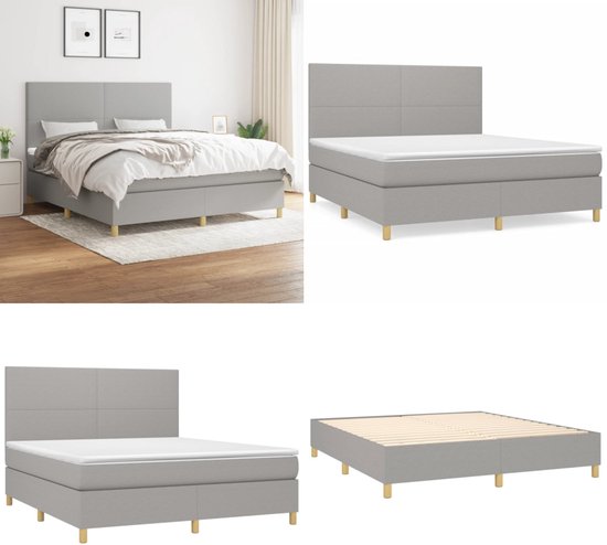 vidaXL Boxspring avec matelas Tissu Gris clair 180x200 cm - Boxspring - Sommiers - Lit - Meubles de couchage