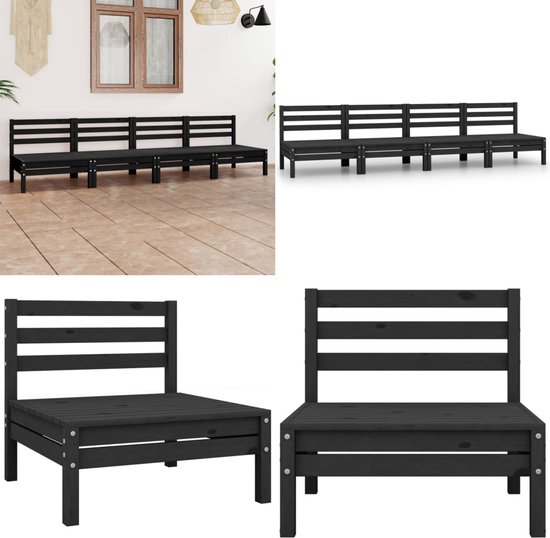 vidaXL Ensemble de salon 4 pièces Bois de pin massif Noir - Ensemble de salon - Ensembles lounge - Ensembles de jardin - Ensembles de jardin